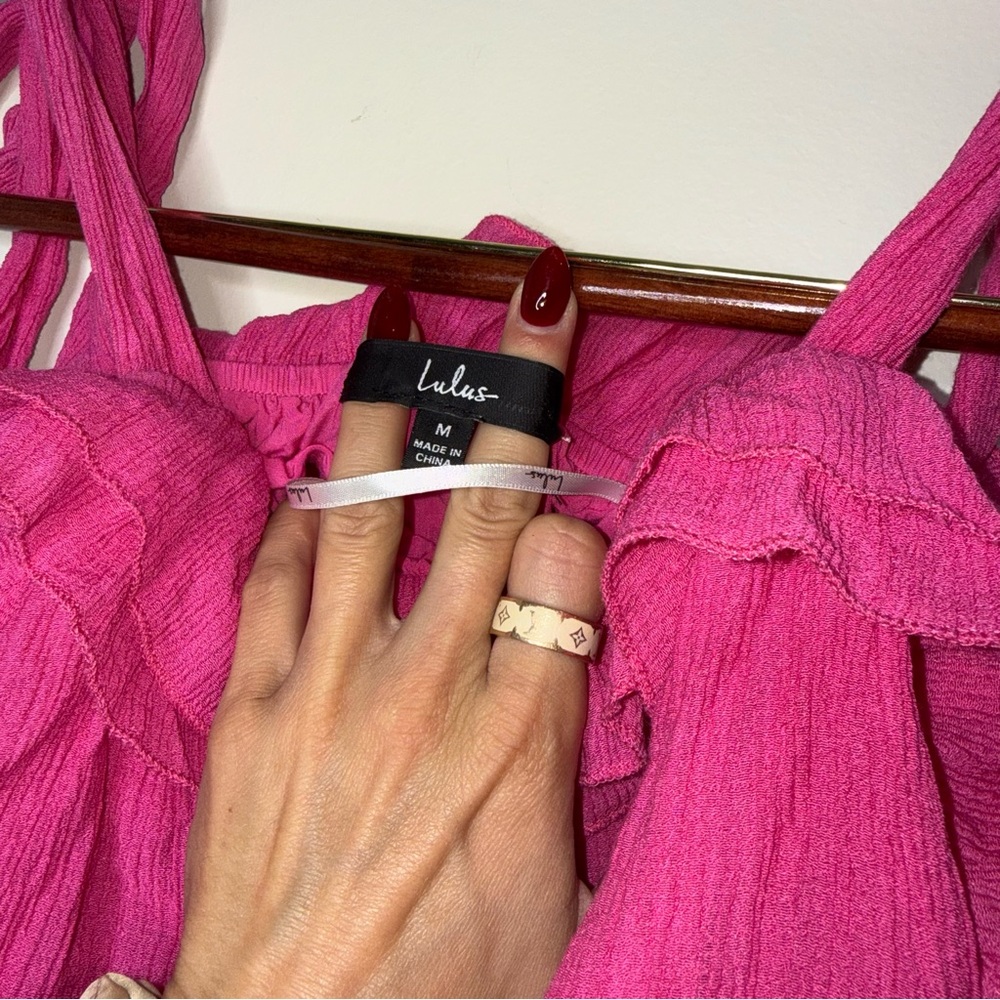 Lulu's Pink Perfect Babe Hot Pink Ruffled Tie-Strap Top - Picture 5 of 7